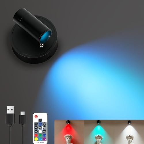 Arotelicht LED Wandleuchte RGB Innen Spotlight Dimmbar Kabellose Strahler mit Akku 3000mAh, Wandspot Touch-und Fernbedienung Magnetmontage Wandlampe für Schlafzimmer, Wohnzimm, Pflanzenbeleuchtung | Kabellose Strahler mit Akku 3000mAh, Wandspot Touch-und Fernbedienung, Magnetmontage