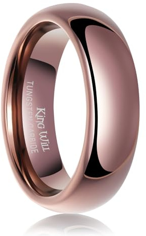 King Will Fede nuziale da uomo e da donna, 6 mm, in carburo di tungsteno, lucidata, bombata, set di anelli di promessa, per coppie, anniversari, vestibilità comoda, resistente, ipoallergenico, misura