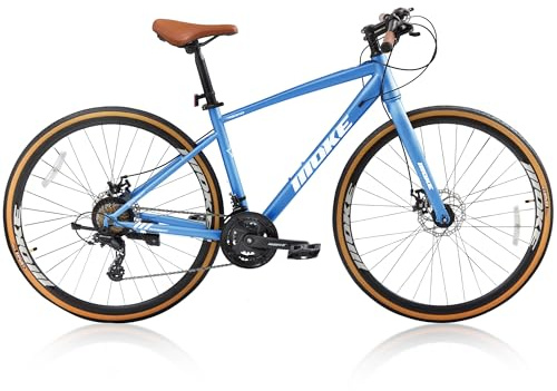 DEYGIA Hybrid Bike, 24-Speed 700C Wheel Hybrid Bicycle with Dual Disc Brakes, Trigger Shifting, Internal Wiring Frame, Lightweight City Commuter Road Bicycle for Men Women Adult, Size S-Light Blue