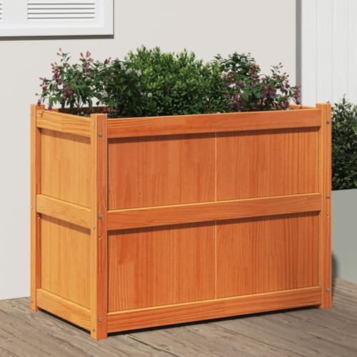 Frdhee Jardin, parterre de fleurs, bac à plantes, bac à plantes, marron cire, 90 x 50 x 70 cm, en bois de pin massif, pour terrasse, balcon, jardinerie, jardin d'hiver