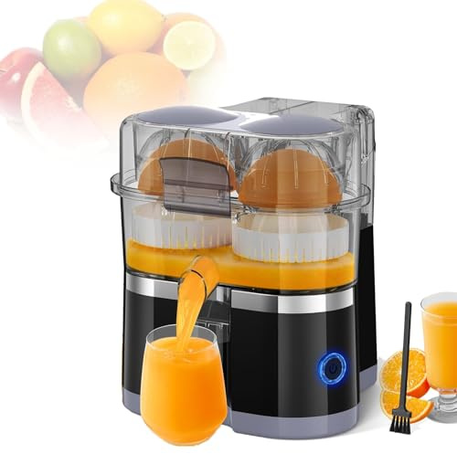 Exprimidor eléctrico de doble cabezal para naranjas, portátil, con cepillo de limpieza para limón y pomelo. Alto rendimiento de zumo, funcionamiento con un solo toque, fácil de limpiar