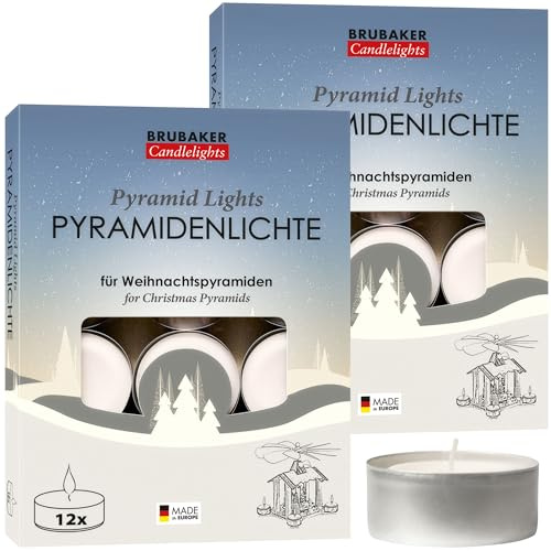 BRUBAKER Pyramidvärmeljus 24-pack – pyramidlampor av paraffin med metallfodral – perfekt för julpyramider och juldekoration – lång brinntid och extra stor låga