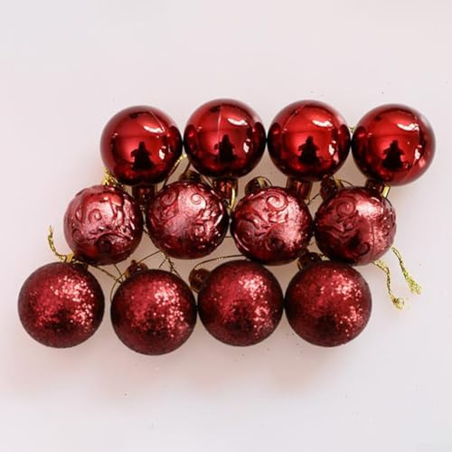 Weihnachtsbaumkugel-Ornamente aus Kunststoff, hängende Dekorationen für Feiertage, Party und Zuhause, festliches Display, Rot, 12 Stück