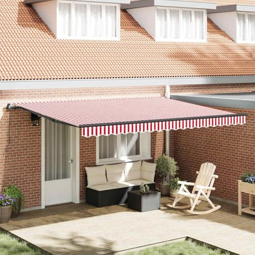 Seitenmarkise Gelenkarmmarkise Sonnenmarkise,Einziehbare Markise Rot und Weiß 450 x 350 cm Stoff,Für Balkon,Terrasse,Garten,Einfach Zu Warten,Vielseitig Einsetzbar