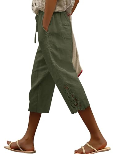 CHICZONE Women Capri Pants Lightweight Drawstring Elastic Waist Summer Casual Trousers with Pockets