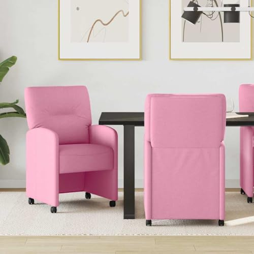 Holamys Esszimmerstühle mit Rollen, 2er Set Rosa Stoff, Ergonomische Küchenstühle, 57x67x95 cm, Metallrahmen, Komfortabler Polstersessel für Esszimmer
