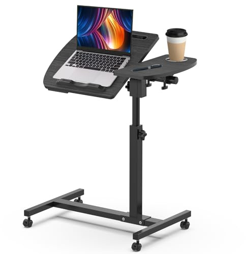 Beistelltisch, Betttisch auf Rollen Stehpult Höhenverstellbar, Mobiler Pflegetisch 60 x 40 cm, Laptoptisch mit 4 Feststellbaren Rollen, Beistelltisch für Krankenbett, Pflegebett & Zuhause – Schwarz