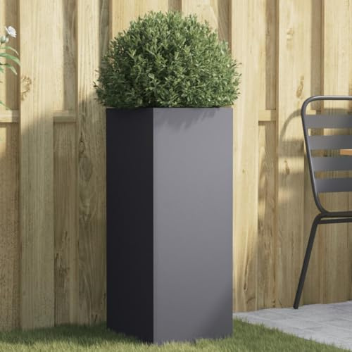 KKHOMEI Cama de jardín elevada de acero galvanizado, macetas altas para plantas macetas, maceta de exterior, macetero de exterior, para tiarino, patio, acero/antracita 32 x 29 x 75 cm