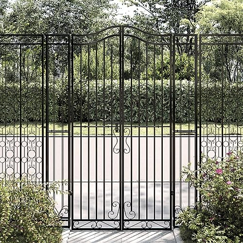 Wrought Iron Garden Gate 47.6 W x 70.9 H, Ornamental Metal Entrance Door with Posts, Lockable Security Gate for Backyard Patio Fence, Heavy Duty Black