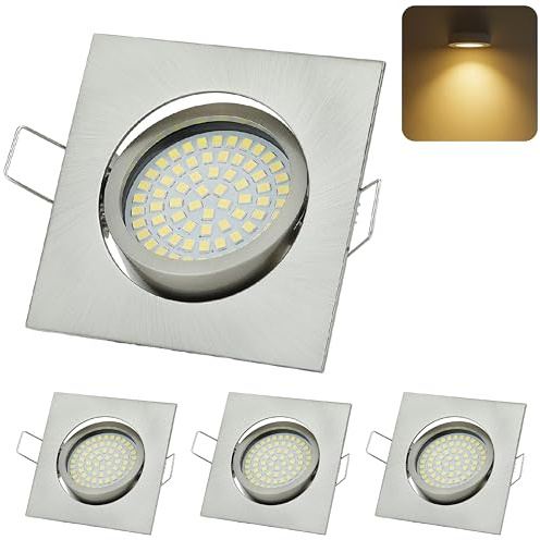 Sweet Led Einbaustrahler flach, schwenkbar, 3.5W, 230V eckig, chrom gebürstet Eibauspots warmweiß 3000K