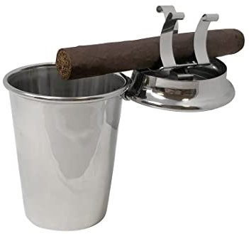 Prestige Import Group Glendale Smokin Ash Polished Stainless Steel Car Cup Holder Ashtray with Cover and Built-In Cigar Holder