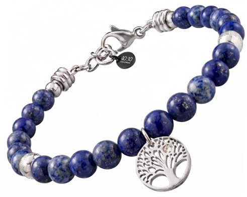 10:10 Bracciale Donna in Pietre Naturali di Lapislazzuli da 6 mm con Pendente Albero Della Vita, Colore blu, Braccialetto Artigianale Regolabile in Acciaio Inox - Made In Italy (Lapis Lazzuli)