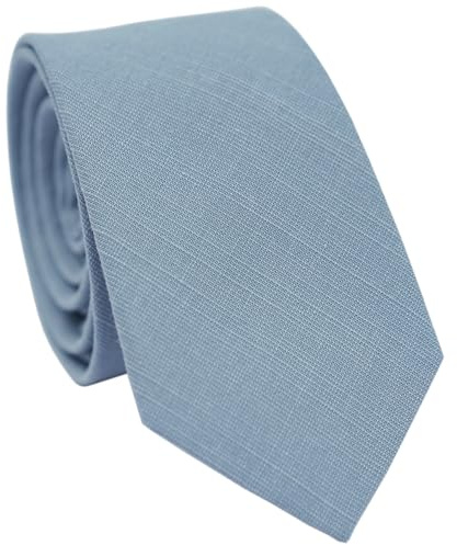 BELLUNO Men's Skinny Ties, Cotton Linen Blend 2.5 inch Slim Neckties, Dusty Blue Tie