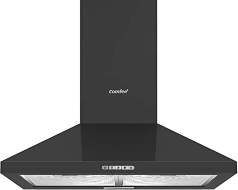 COMFEE' 60 cm Chimney Cooker Hood PYRA17B-60 with LED and Recirculating & Ducting System Wall Mounted Range Hood 600 mm Extractor Fan Kitchen - Black