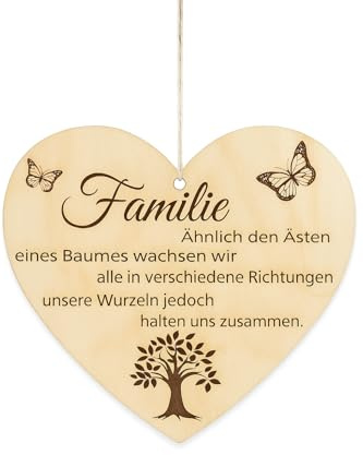 Familie Herz Schild Dekoschild Herzschild Holzherz Holzschild 10 x 10 cm Geschenk für die Familie Spruch Geschenk Holz Geschenk Ein Geschenk für die Familie