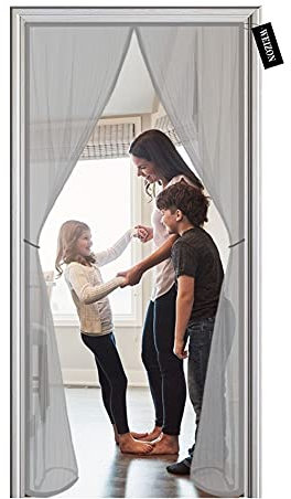 Fliegengitter Tür Magnetisch, 235 x 200 cm,Magnet Insektenschutz Tür, Netz Vorhänge mit Klettverschluss, Magnet Fliegenvorhang Ideal - Grau