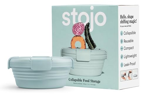 STOJO Ciotola pieghevole – Acquamarina, 1020 ml – Ciotola in silicone riutilizzabile per cibi caldi e freddi – perfetta per viaggi, preparazione dei pasti, pranzo da togo, campeggio ed