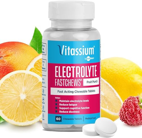 Vitassium FastChews, Chewable Electrolyte Tablets, Fast-Acting Sodium Tablets, Fruit Punch, 60 Count