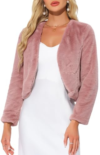 Allegra K Chaqueta Corta para Mujer de Noche con Frente Abierto Bolero de Piel sintética, Rosado (Dusty Pink), M