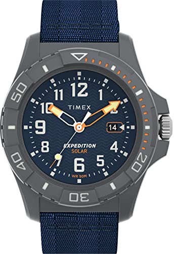 Timex Montre Homme FREEDIVE Homme #Tide océan Matériau Gris Plastique Boîtier Quartz Mouvement Bleu Cadran Bracelet Plastique recyclé Bleu avec Fermeture Boucle Normal 5 ATM