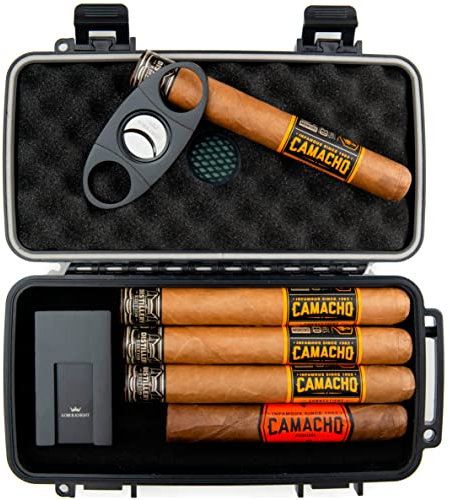 Kobi & Knight Reise-Zigarren-Humidor-Etui mit Zigarrenschneider und Ständer, wasserdicht, staubdicht, tragbar, Zigarrenetui für 12,7 x 20,3 cm Zigarren – Zigarrenzubehör – Zigarren-Geschenkset für