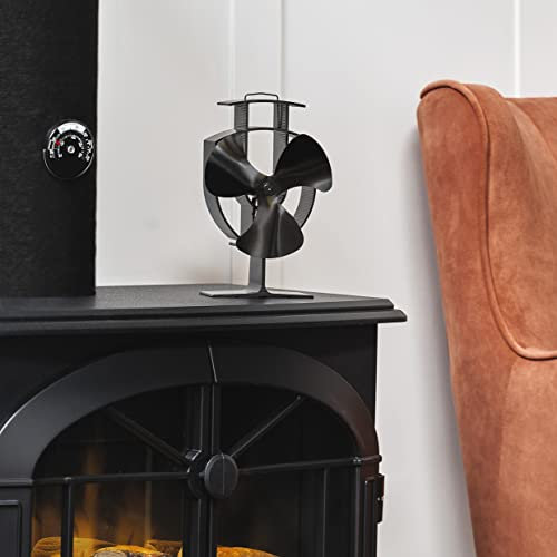 3 Blade Stove Fan and Magnetic Thermometer – Freestanding Self Powered Energy Saving Heat Distribution Fan for Log Burners, Stove Heaters & Fireplaces – Measures H22.5 x W15 x D9.5cm