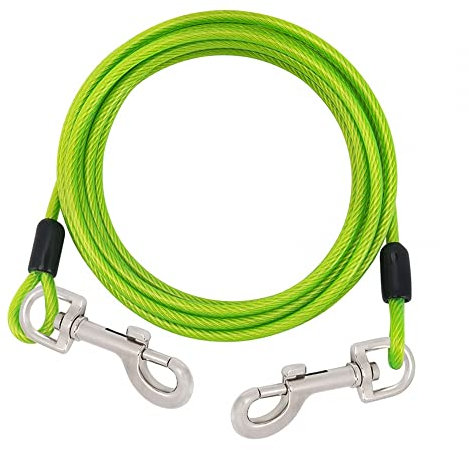 Cable de amarre para perro de 3 m, correa de alambre de acero reflectante para mascotas con gancho giratorio de 360° para perros medianos y grandes de hasta 130 libras