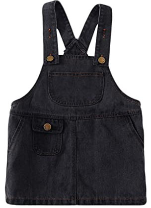 ACMEDE Salopette Bimba con Tasche, Neonate Denim Bretella Vestito Outfit Elegante Jeans Salopette Ragazza Casual Solido Tuta Gonna con Bretelle per Bambine dai 9 Mesi ai 6 Anni (Nero, 110)