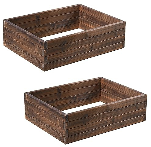 Wooden Raised Garden Planter Treated Fir Wood Outdoor Flower Trough Herb Vegetable Bed in 3 Sizes Bottomless Assembly Required Twin Pack (2 x Medium 80x60cm)