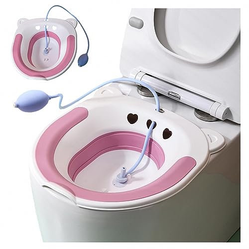 AXTMR Toilettenfreie, zusammenklappbare Bidet-Schüssel für hockende Reinigung, Sitzbadewanne für Erwachsene mit Spülung und Auslaufschutz,Pink,37 * 39cm