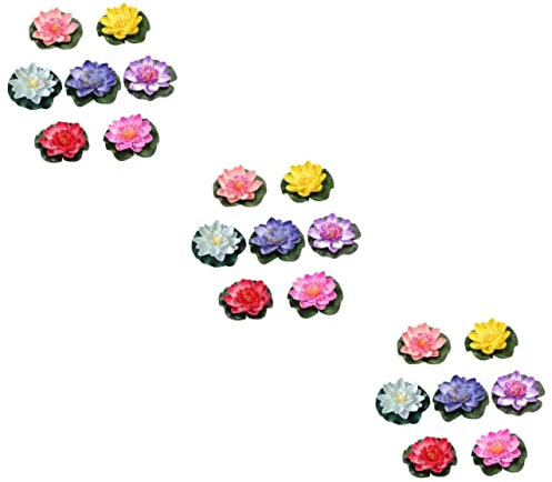 Abaodam 21pcs Artificial Aquarium Plants Pool Fountain Lotus Decoration Water Surface Fake Lotus Decors