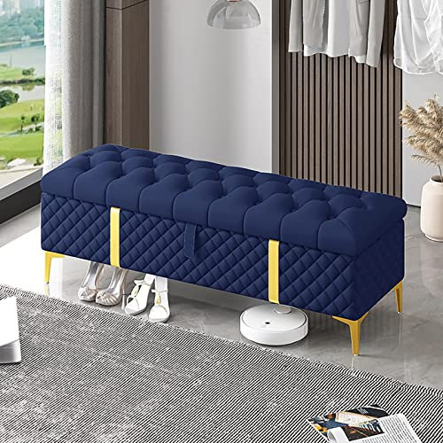 KAZUP Aufbewahrungsbank,Luxuriöse Aufbewahrungsbank Ende der Bettbank,Ledergepolsterte Bank mit Stauraum,Moderne Aufbewahrungsbänke Schlafzimmerbank Aufbewahrungstruhe-Blau 60x40x45cm(24x16x18inch