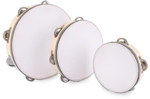 AHAQU 3PCS Tambourines for Adults, 6/8/10 Inch Handheld Tambourine Drum with Jingle Bells, Single Row Wooden Tambourine, Percussion Instrument for Church, Party, KTV, Musical Educational