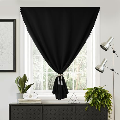 Deconovo Gardinen Wohnzimmer Vorhang Rollo ohne Bohren Verdunklung Thermovorhang Sichtschutz Garten Thermo Vorhänge Schlafzimmer, 130x80 cm(HöhexBreite), Schwarz, 1 Stück