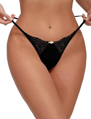 Nolrahiur Women's Black Lace G-String Thong Underwear With Rose Detail