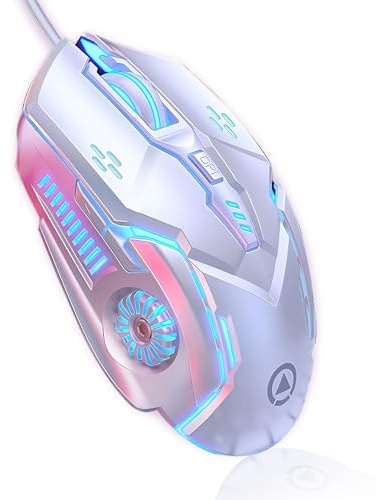 AudeRhine Souris de jeu filaire G5 - Souris de jeu optique silencieuse et silencieuse - Positionnement précis - 4 DPI réglables - Souris de jeu RVB ergonomique pour PC, ordinateur portable, Mac