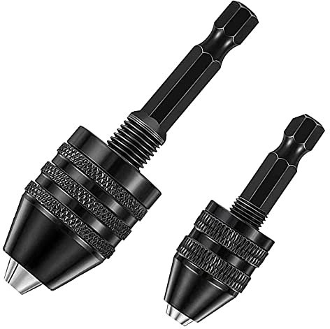 HLELU 2 StüCk SchlüSsellos Bohr Futter mit Sechskant Schaft, Schraubendreher Konverter Bohr Adapter Schnell Wechseln Bohrer Bits Werkzeug (0,6-8 Mm, 0,3-3,6 Mm)