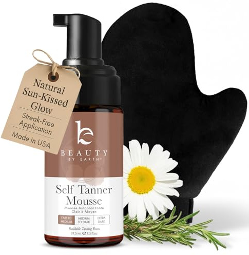 Self Tanner Tanning Mousse Kit - USA Made with Natural & Organic Ingredients, Self Tanner Mousse and Mitt, Tan Kit, Fake Tan Tanning Foam, Fair to Medium, Sunless Tanners Best Sellers