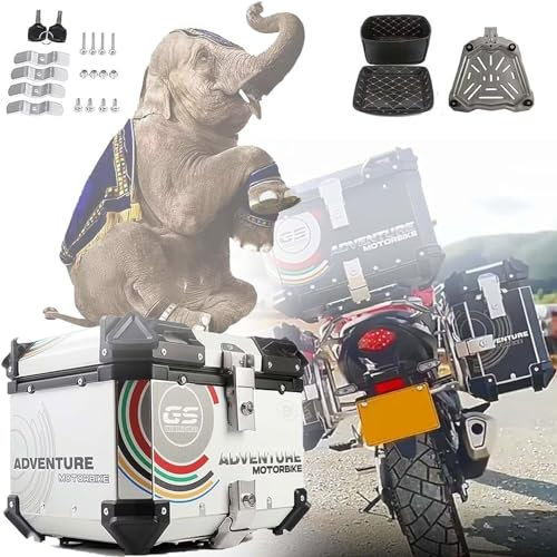 KLUFO Motorrad-Topcase, wasserdichter Motorrad-Topcase aus Aluminiumlegierung Motorrad-Topcase Motorradgepäck zur Aufbewahrung von Helmen, mit Motorradrückenlehne und Bodenplatte, weiß 65L