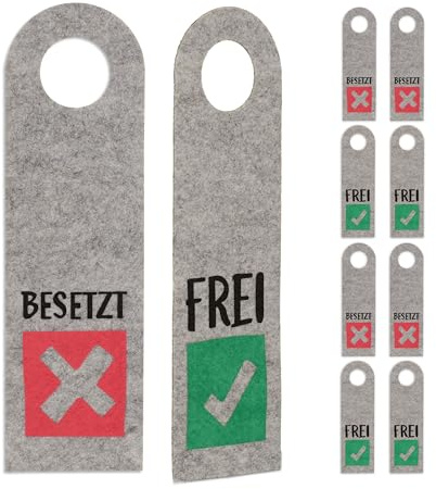Relaxdays Türschild Besetzt Frei, 10er Set, WC Schild zum Aufhängen, beidseitig, Bad & Büro, Filz Türhänger, grau
