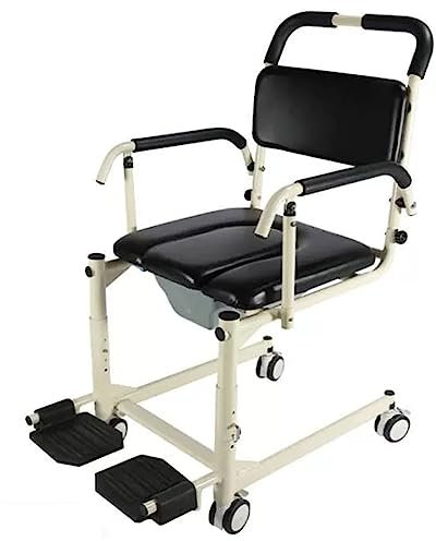 MaGiLL Seniorentoilette, Multifunktionaler mobiler Toilettenstuhl mit Rädern, Haushaltsrollstuhl, Wendbare Armlehnen und Pedale, Freies Anheben, Tragkraft 100 kg