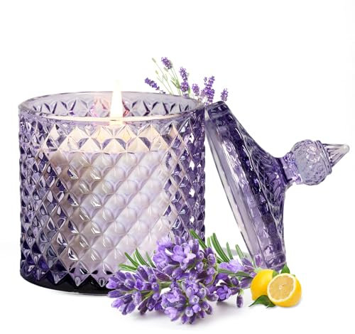 Lavender Lemon Scented Candles, Gifts for Women Men, Large Jar Candle for Home Scented, Aromatherapy Candle, Natural Soy Wax Scented Candle for Relaxing & Calming, Fresh Spring Scent