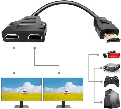 Azuxreza Adattatore splitter HDMI, 1080P, HDMI maschio a doppia presa HDMI, cavo adattatore splitter HDMI da 1 a 2 vie, per HDTV HD, LED, monitor LCD e proiettori, supporta due televisori