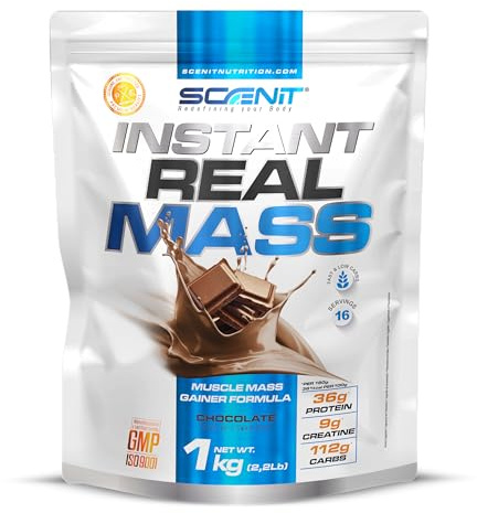 Instant Real Mass - 1 kg - Mass Gainer - Weight Gainer - Mass Gainer Protein - Gainer Kohlenhydrate Pulver - Gainer mit Creatin (1 kg, Schokolade)
