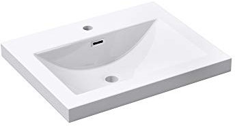 Mai & Mai Lavabo à encastrer Blanc 60cm Vasque Lave Mains rectangulaire en résine lavabo avec trop-Plein Col01 60x48x13cm