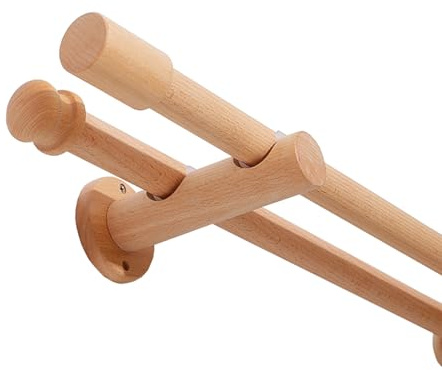 HZEPDVT Kit De Petite Tringle À Rideau en Bois, Tringle À Rideau Robuste en Bois Massif, Finition Grain De Bois avec Embouts, Facile À Installer, 200 Cm (78,7 Pouces)(180cm(70.8in),Double Pole)