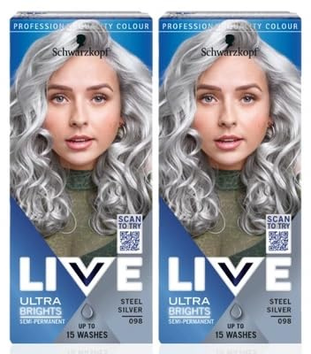 Schwarzkopf LIVE Ultra Brights Silver Hair Dye, Steel Silver 098 Lot de 2