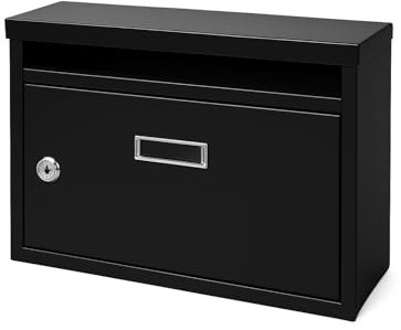 Cassetta della posta cassetta postale per le lettere rettangolare in metallo verniciato per esterno con serratura e chiave cassetta delle lettere 30x20x10 cm (Nero)