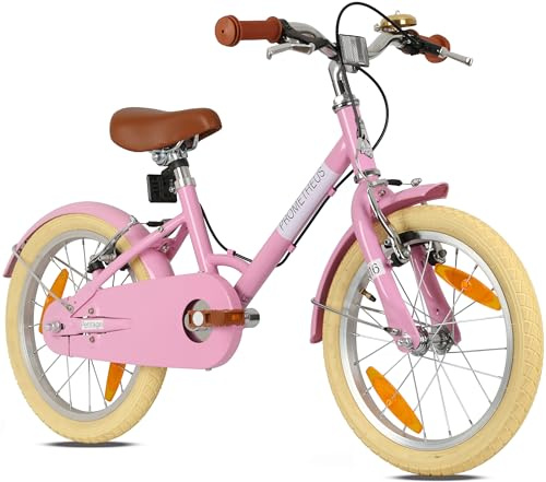 PROMETHEUS BICYCLES Retro Kinderfahrrad ab 5 Jahren - Mädchenfahrrad 16 Zoll Kinder Fahrrad Mädchen Fahrrad Kinder PETITAGE in Rosa