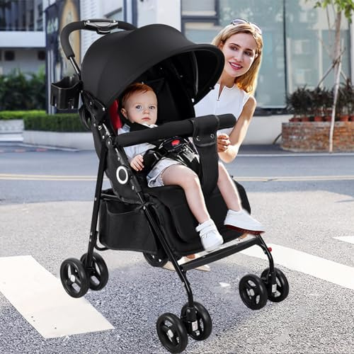 Vinteky Klappbar Buggy Kinderwagen Sportwagen Kindersportwagen Kombi-Funktion Reisebuggy, 360° 4-Zoll-Räder, mit Liegefunktion 5-Punkt-Sicherheitsgurt, ab 6 Monate 25kg Großer Korb